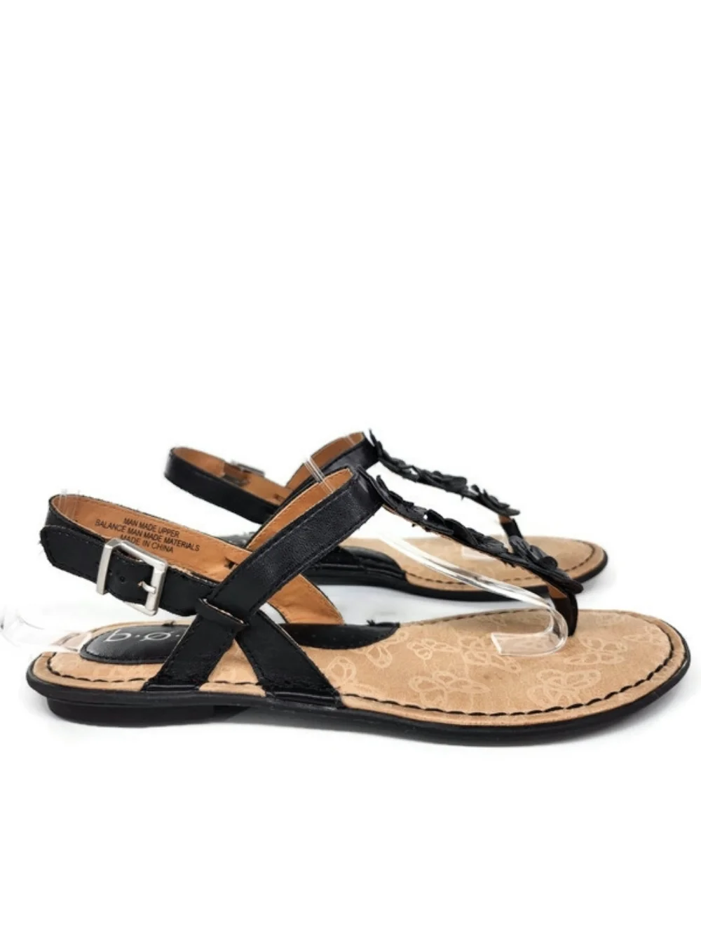 b.o.c. Born Almira Black Floral & Stud T-Strap Toe-Post Sling-Back Flat Sandals